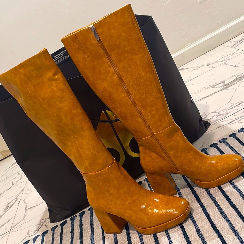 ASOS design Candice heeled platforms boots in mustard